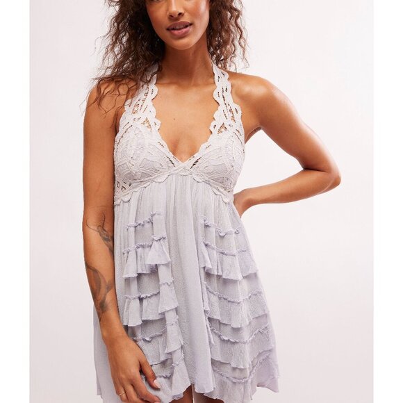🆕 FREE PEOPLE FP One Adella Halter Slip / Icelandic Blue - Picture 1 of 5